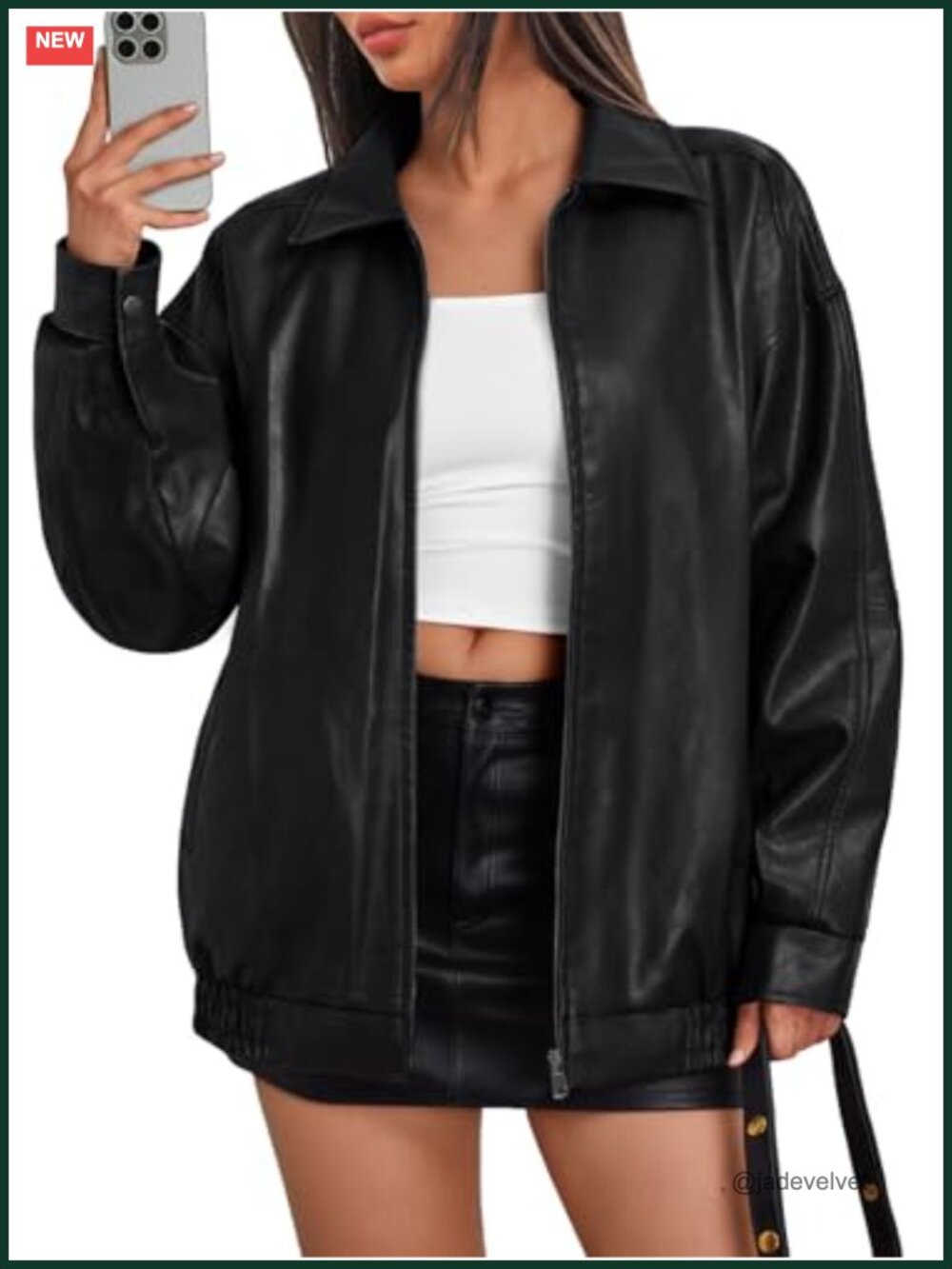 Oversized Vegan Leather Moto Bomber Jacket Womens Slouchy Zip Up Fall Coat
